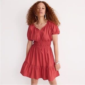 J Crew Cinched-Waist Puff Sleeve Rust Red Mini Dress